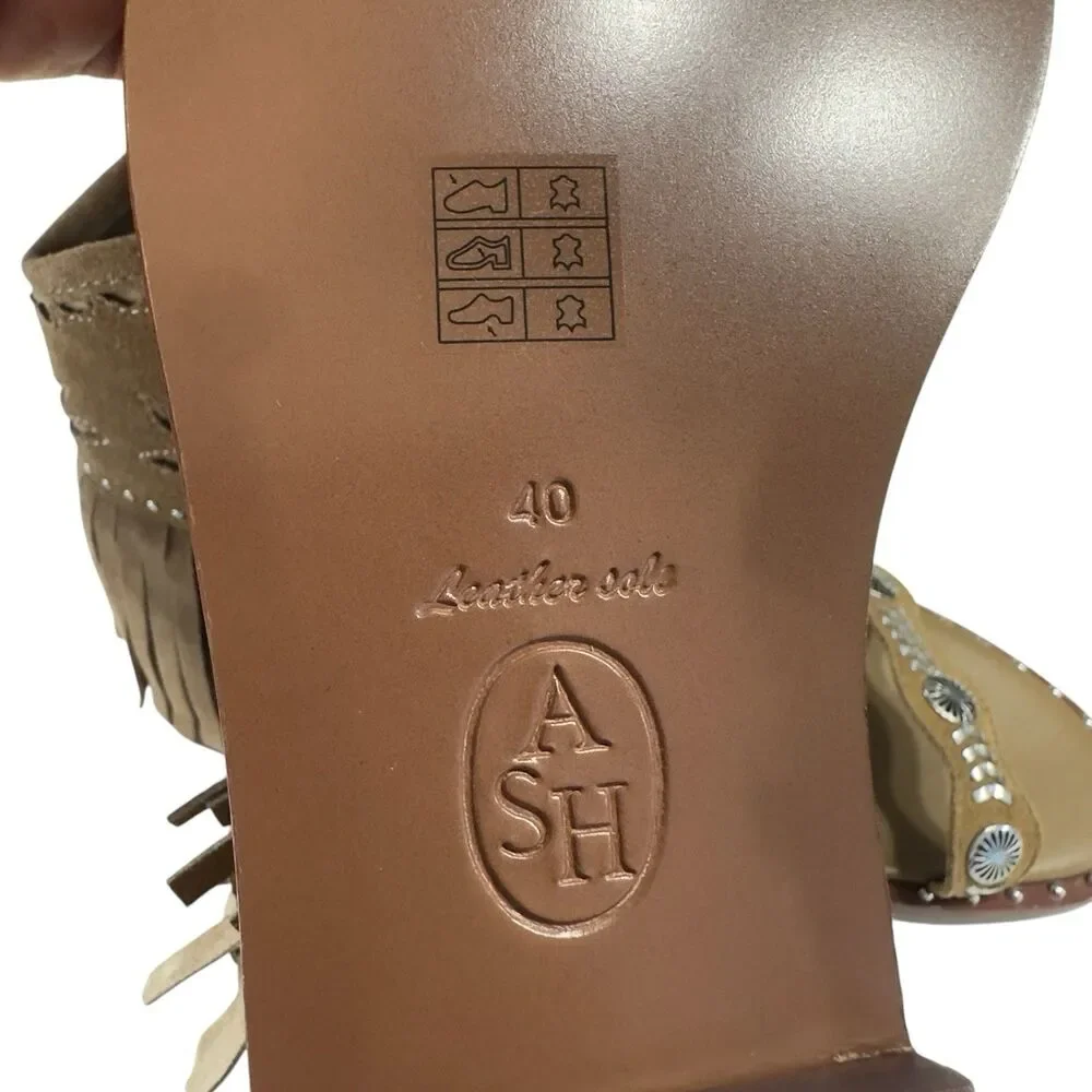 Ash Women's Paquito Fringe Suede Leather Sandal BROWN Western EU 40 US 9.